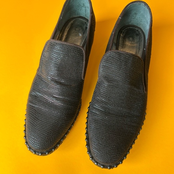 Adrianna Papell Black Leather Slip On Studded Textured Loafers Size 8 1/2 - Picture 1 of 11